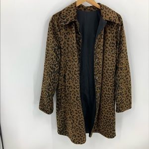Talbots faux fur leopard/nylon reversible coat S